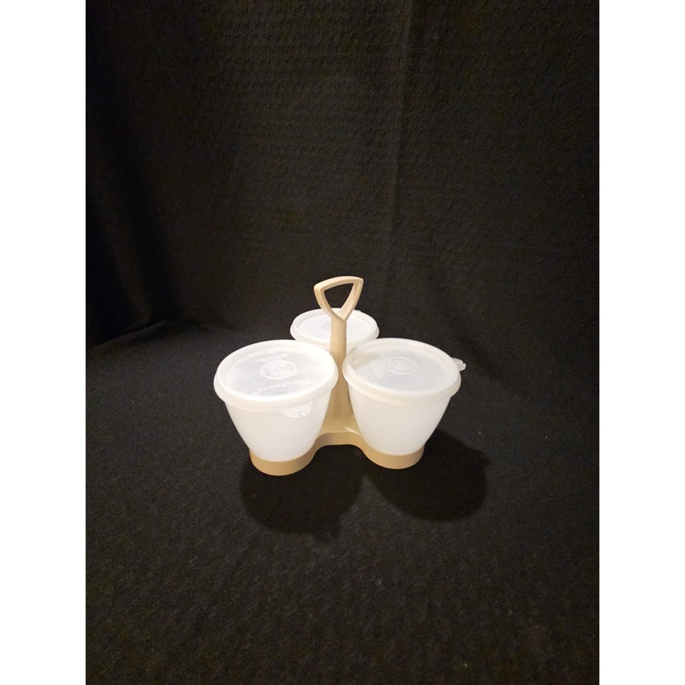 Tupperware Condiment Caddy 3 Piece With Clear Lids Vintage